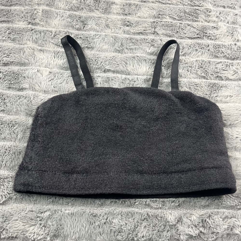 Gymshark Whitney Simmons Eyelash Knit Bandeau Black Fuzzy Crop Top Womens Size L